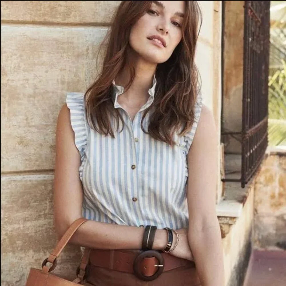 Sezane Blue and White Striped Caroline Rayures blouse NWT XS - Picture 10 of 11